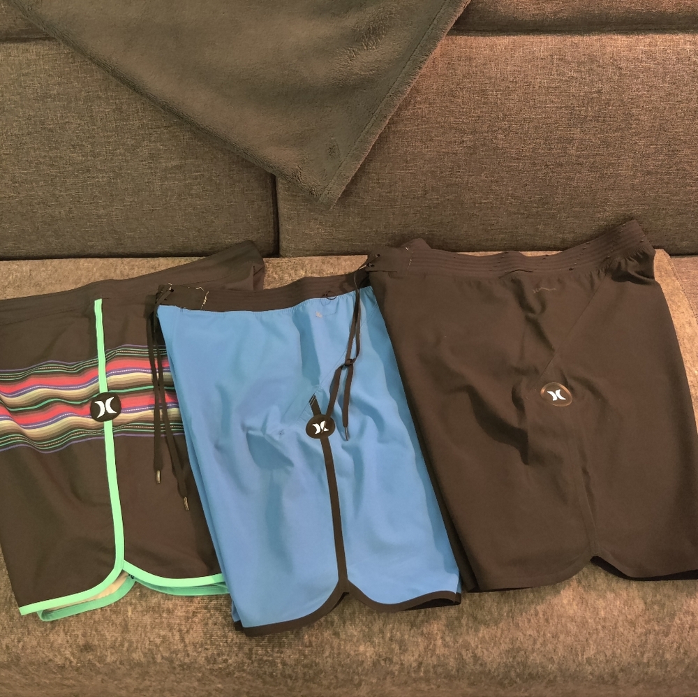 Men's Hurley 7" Board shorts, size 32 gently used. Listing Includes all 3!!!